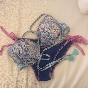 Victoria’s Secret Paisley Print Push-Up Bikini Top with Tie-Side Bottoms